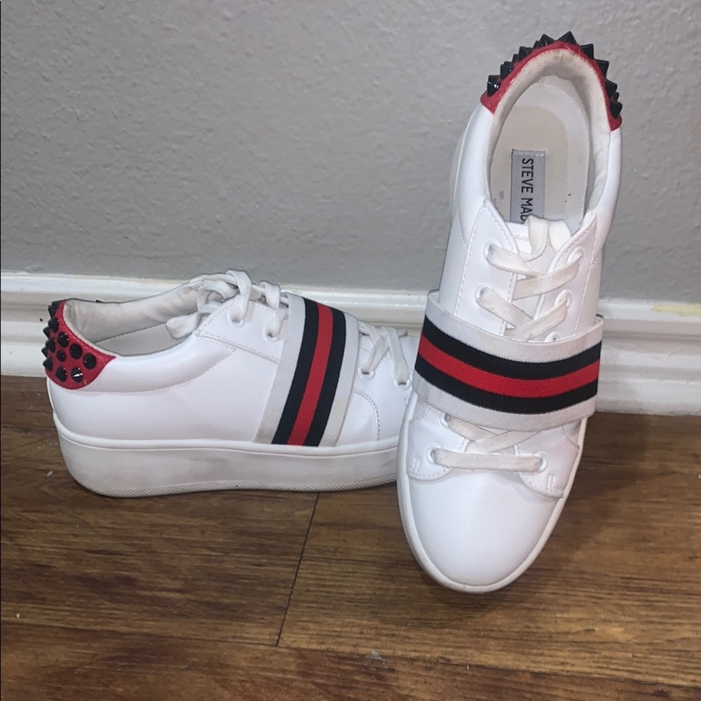 Steve Madden White Sneakers with Red and Black Accents